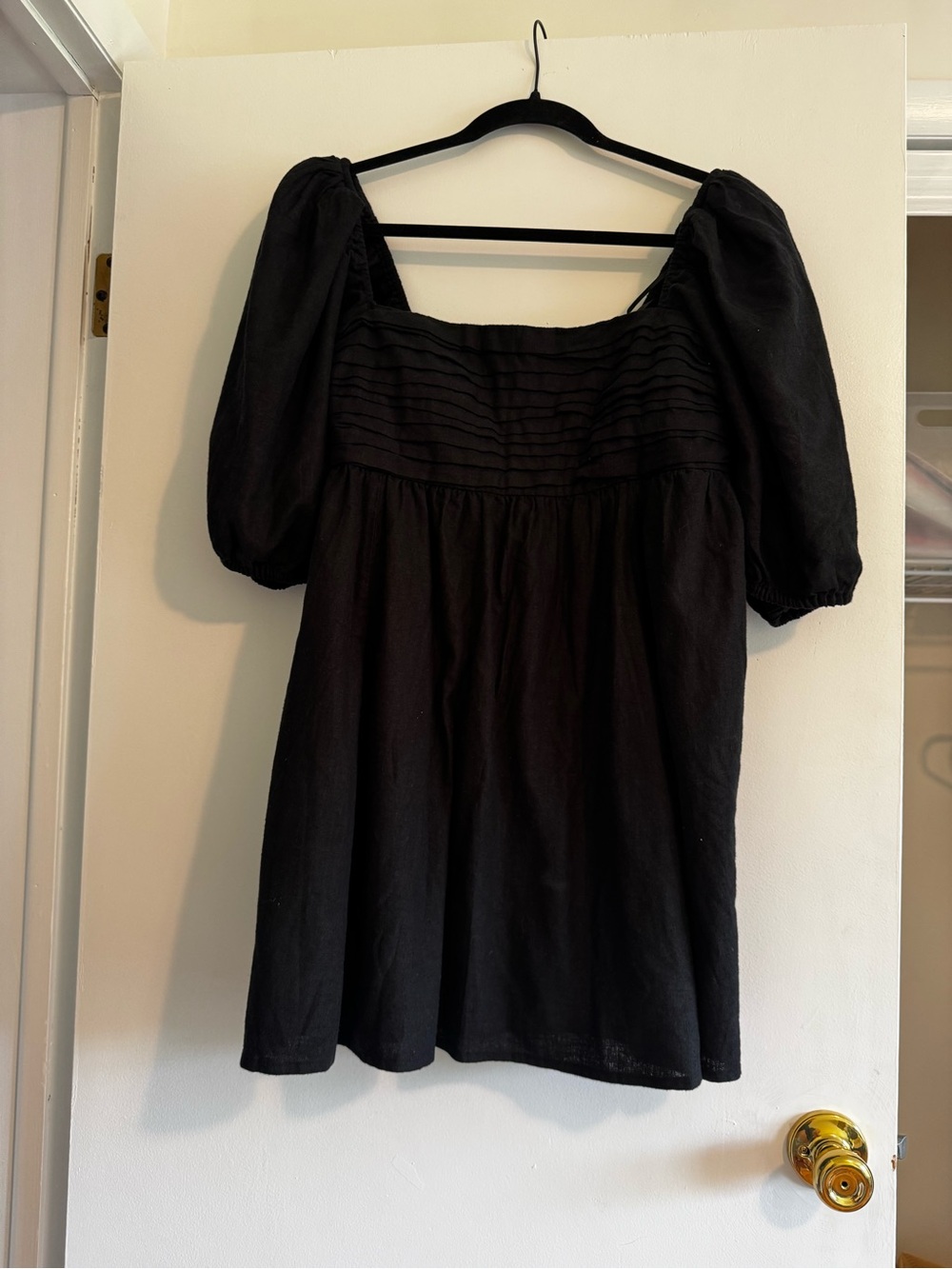 Abercrombie & Fitch Black Puff-Sleeve Square-Neck Mini Dress